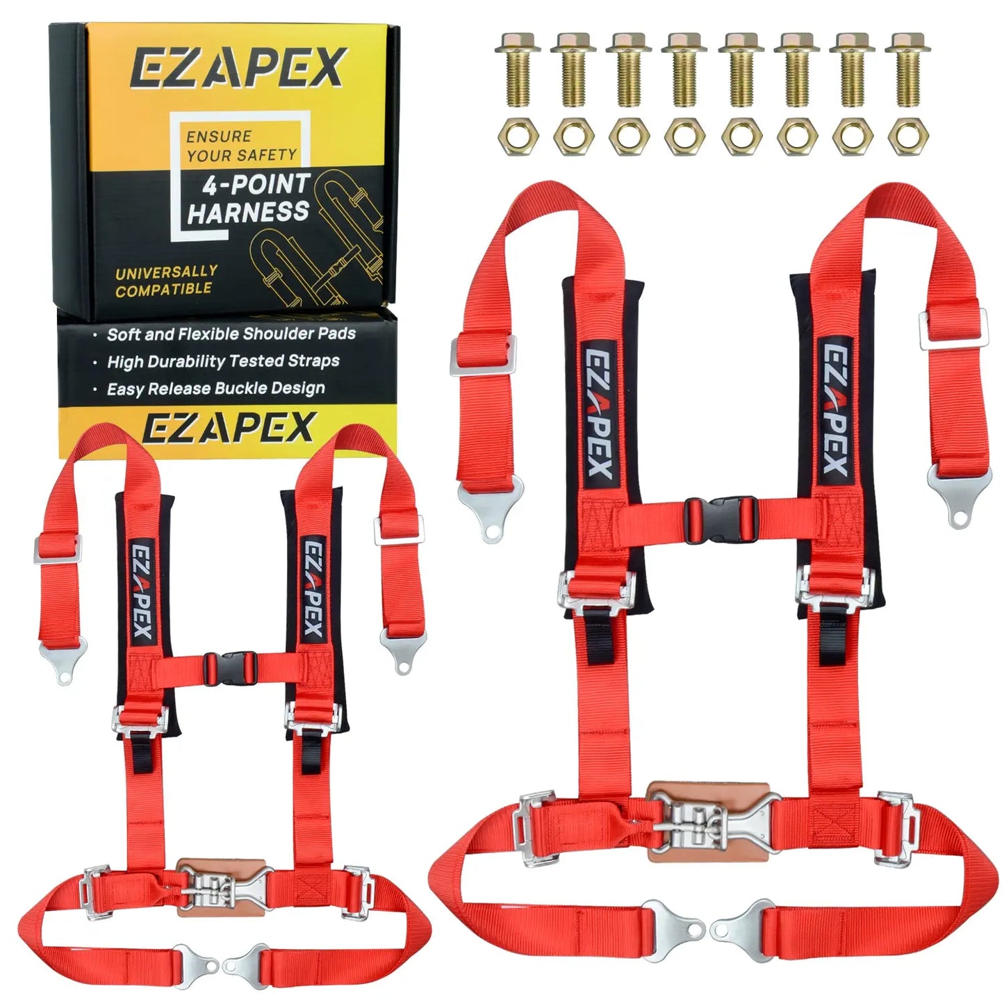4 Point Harness Steel Buckle Red Pack of 2
