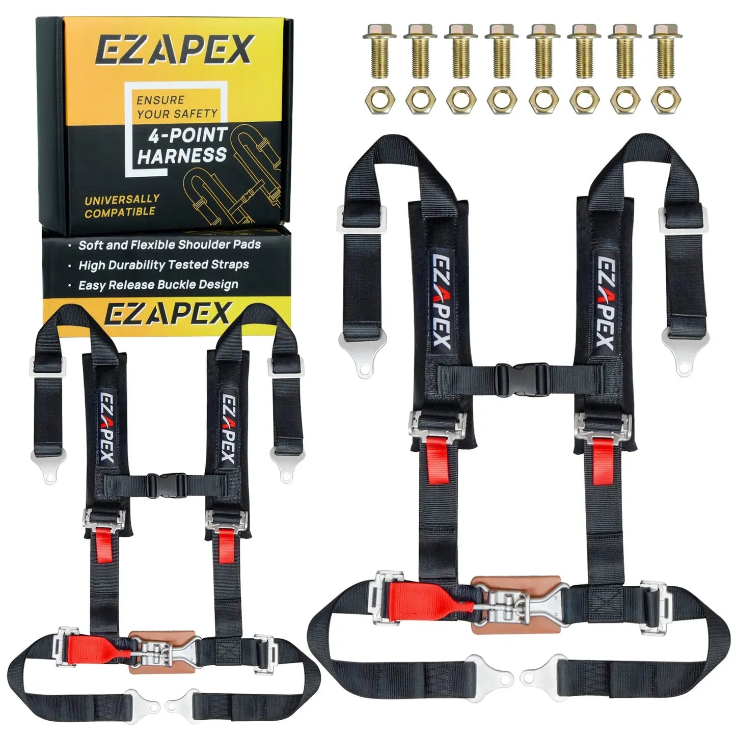 4 Point Harness Steel Buckle Black Pack of 2