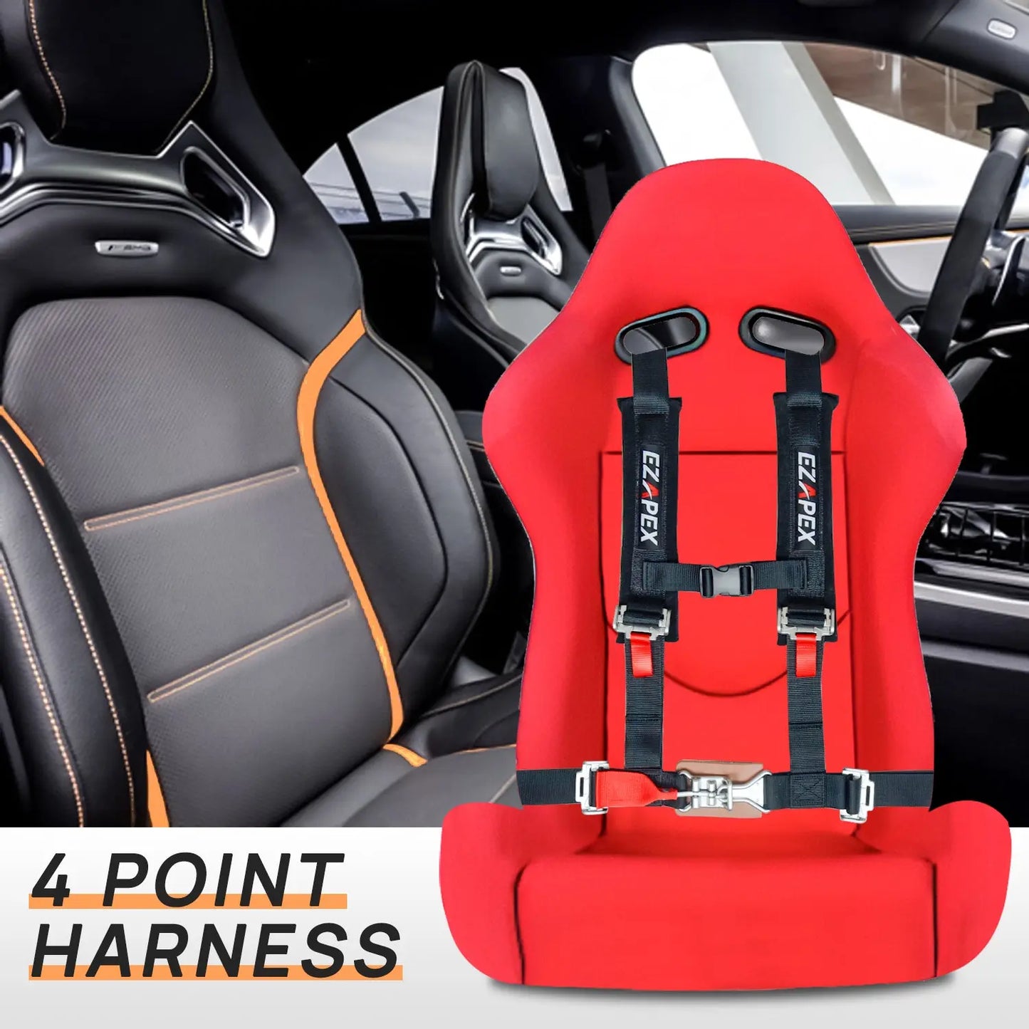 4 Point Harness Steel Buckle Black Pack of 2