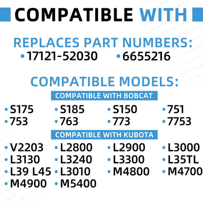 17121-52030 6655216 Upgraded Fuel Lift Pump Compatible with Bobcat S175 S185 S150 751 753 763 Kubota V2203 L2800 L2900 L3000 L35TL L39 L45 L3010 M4800