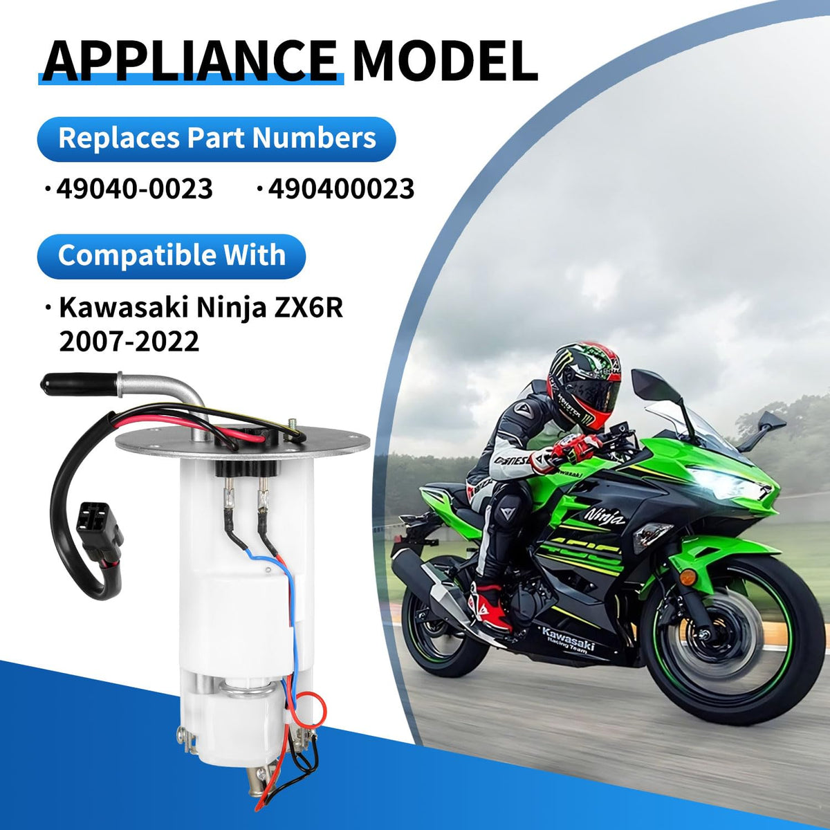 EZAPEX 490400023 49040-0023 Fuel Pump Assembly Compatible with Kawasaki Ninja ZX6R ZX636 ZX636E ZX600R ZX600P 2007-2022
