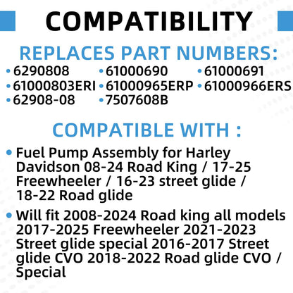 75076-08B Upgraded Fuel Pump Assembly Compatible with 2008-22 Harley-Davidson Freewheeler Road King Street Glide FLHX CVO FLHXSE
