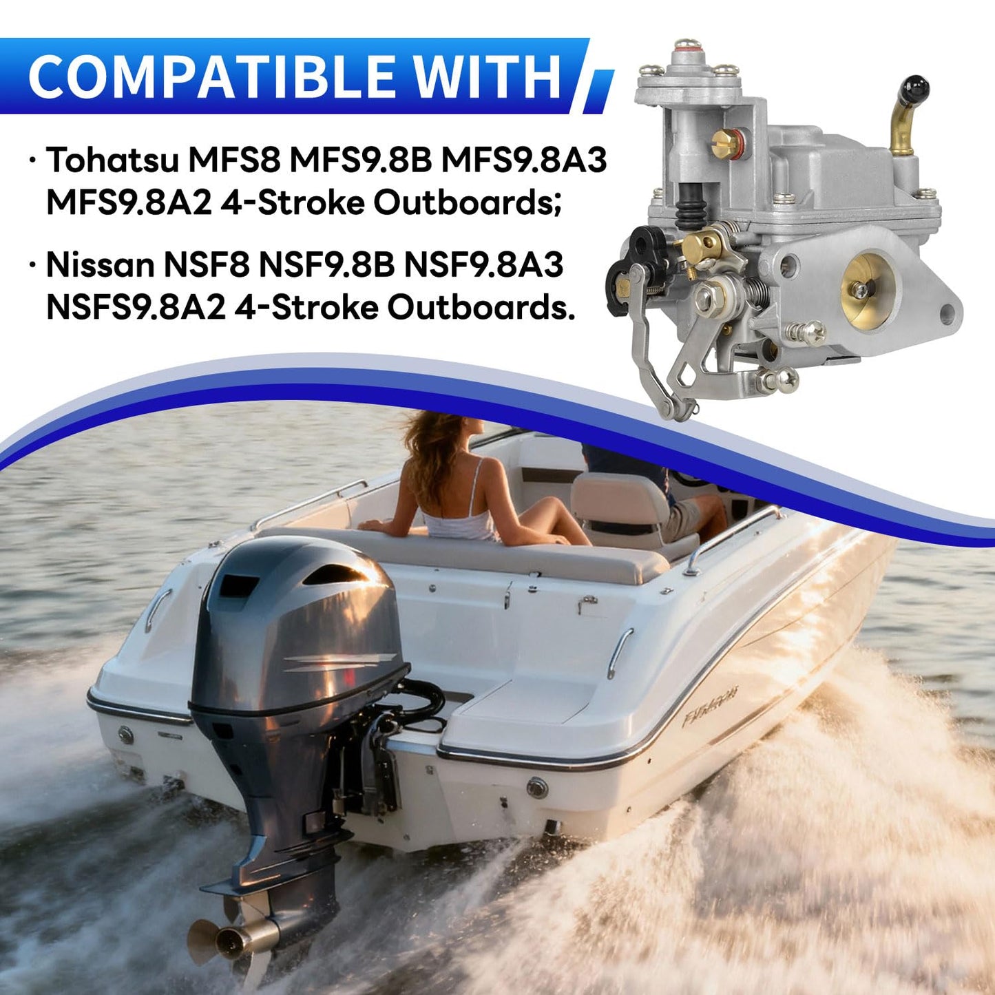 3V2031000M Upgraded Carburetor Compatible with Tohatsu MFS9.8A-B (9.8HP, tiller handle only) MFS9.8A2 MFS9.8A3, for Nissan NSF9.8A2 NSF9.8A3 9.8HP Four-Stroke Outboard Carburetor