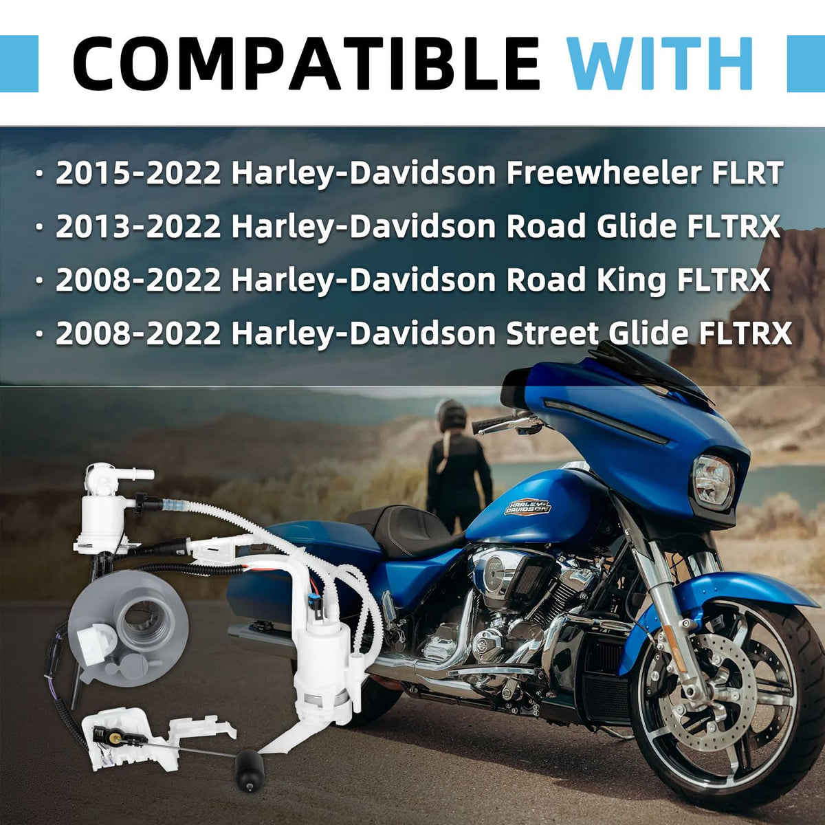 75069-08D 6290808 6135608 Fuel Pump Assembly Compatible with Harley-Davidson Road King FLTRX 2008-2022, Street Glide FLTRX 2008-2022, Road Glide FLTRX 2013-2022, Freewheeler FLRT 2015-2022